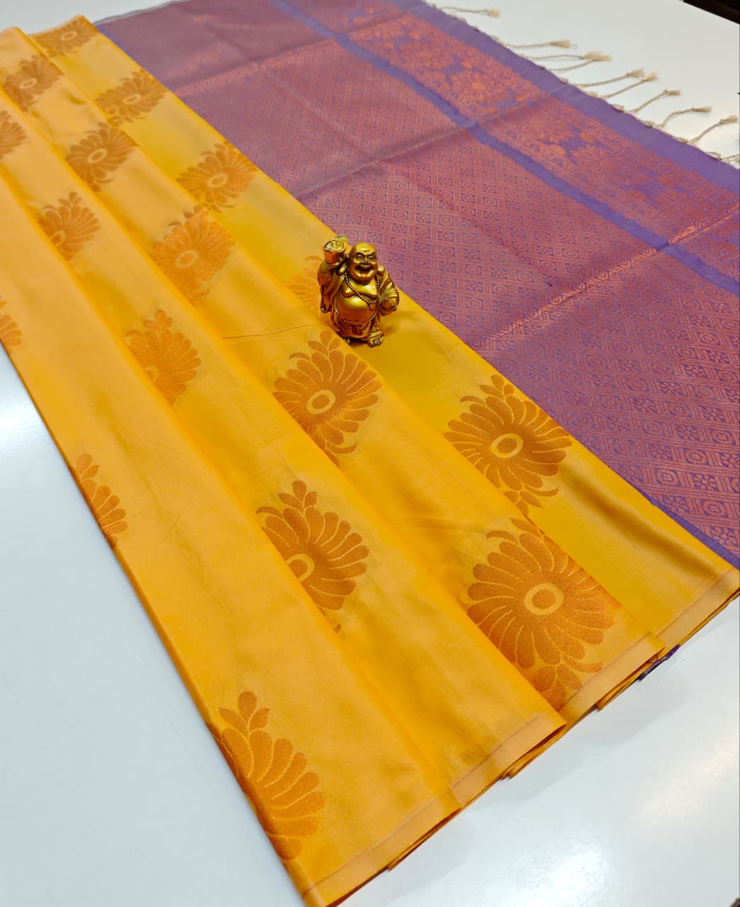 Pastel Grey Cotton Soft Silk Saree with Lime Green Zari Elegance